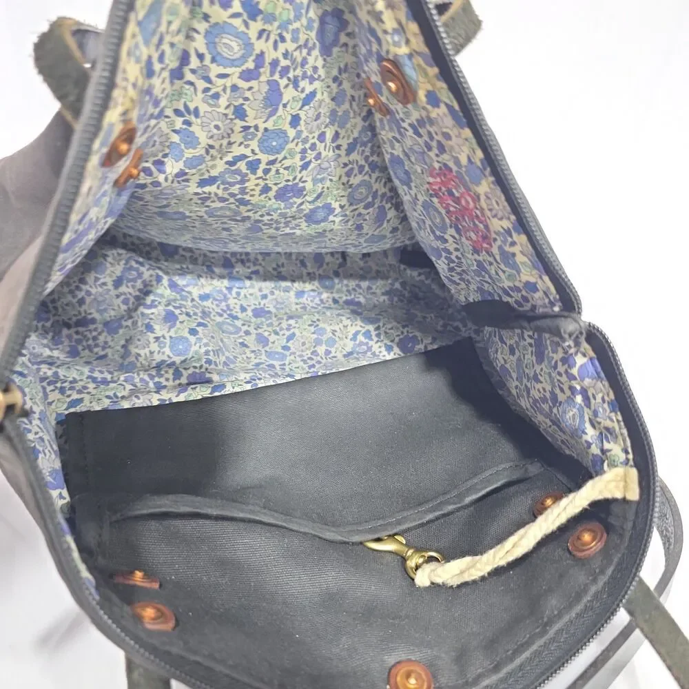 Meanwhile Back On the Farm Black Canvas Leather Convertible Backpack Distressed